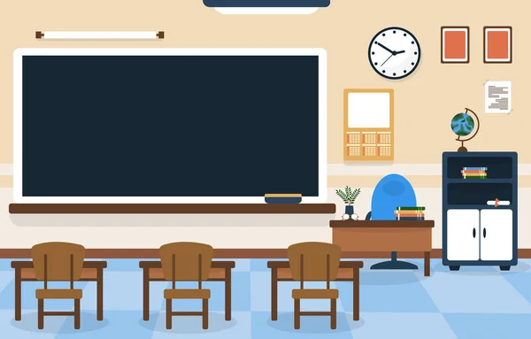 Klasse Schule Niemand Klassenzimmer Tafel Tisch Stuhl Bildung Illustration — Stockvektor