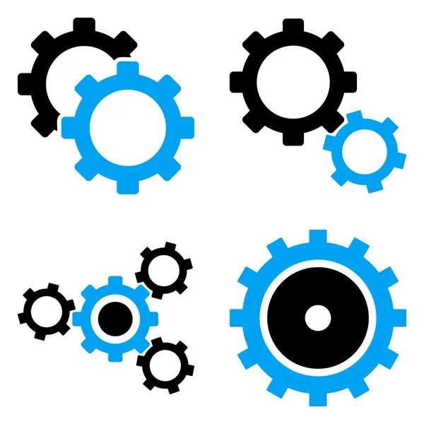 Ruedas de engranajes Símbolos vectoriales planos — Vector de stock