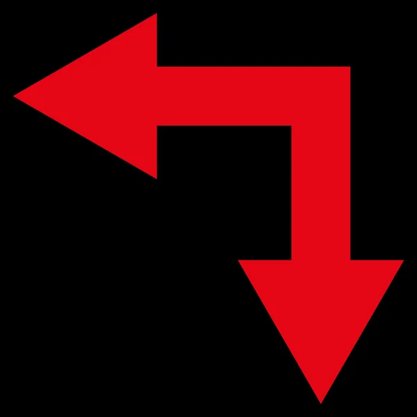 Flèche de bifurcation gauche vers le bas Icône vectorielle plate — Image vectorielle