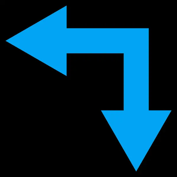 Rozwidlenia strzalka w lewo dół ikona płaski wektor — Wektor stockowy
