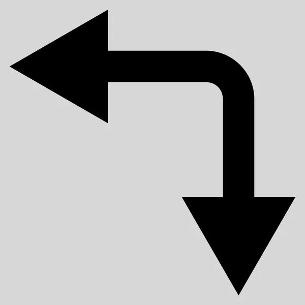 Bifurcação Seta esquerda para baixo ícone vetorial plana — Vetor de Stock