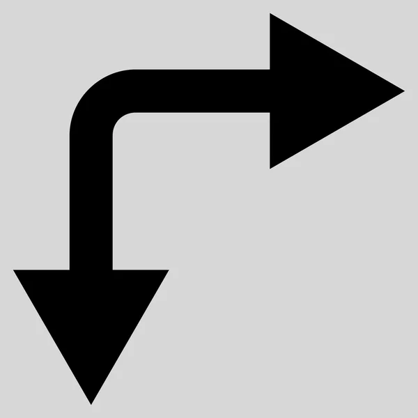 Бифуркационная стрелка вправо вниз плоская векторная икона — стоковый вектор