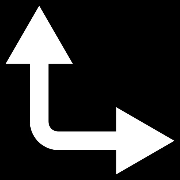 Gabelungspfeil rechts oben flaches Vektorsymbol — Stockvektor