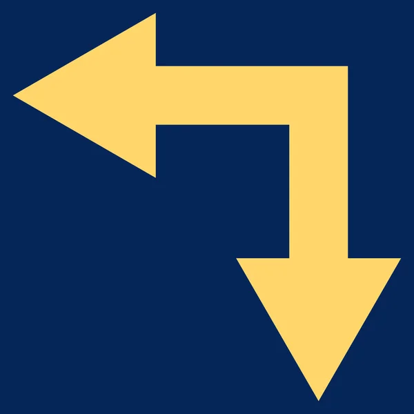 Flecha de bifurcación izquierda abajo símbolo de vector plano — Vector de stock