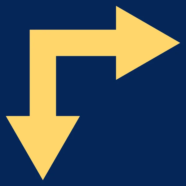 Flecha de bifurcación hacia abajo Símbolo de vector plano — Vector de stock