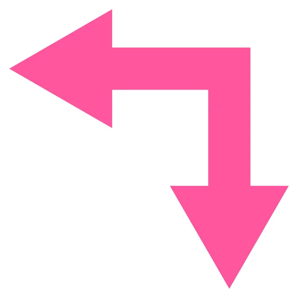 Flèche de bifurcation gauche vers le bas Icône vectorielle plate — Image vectorielle