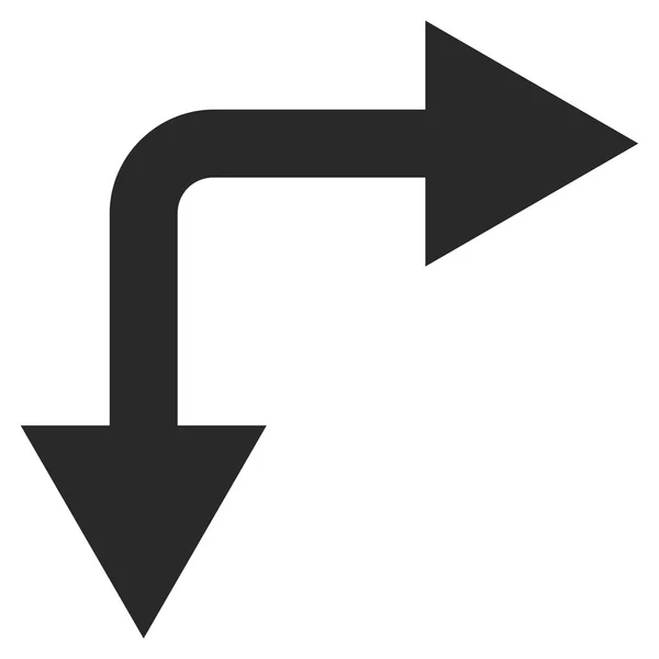Flecha de bifurcación hacia abajo Símbolo de vector plano — Archivo Imágenes Vectoriales