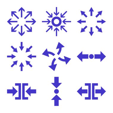 Sıkıştırmak ve okları vektör düz Icon Set patlayabilir