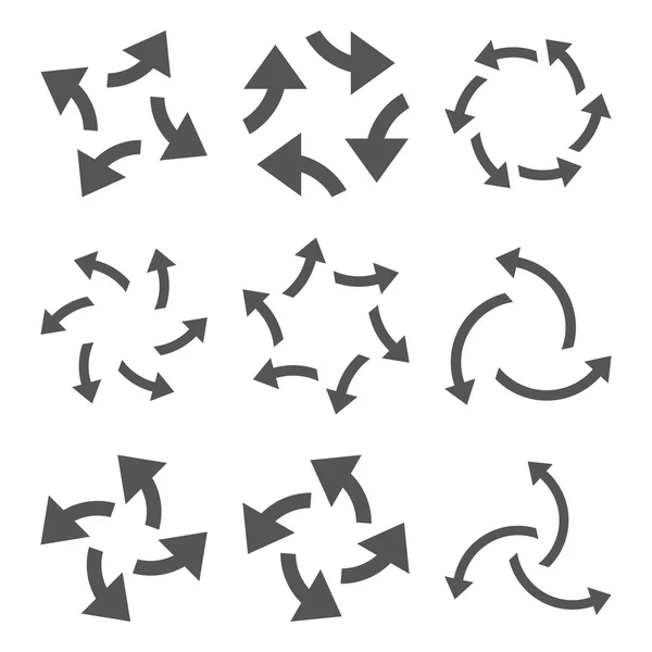 Juego de iconos planos de vectores centrífugos de flechas — Vector de stock