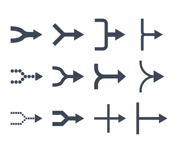 Unir setas direito vetor conjunto de ícones plana —  Vetores de Stock