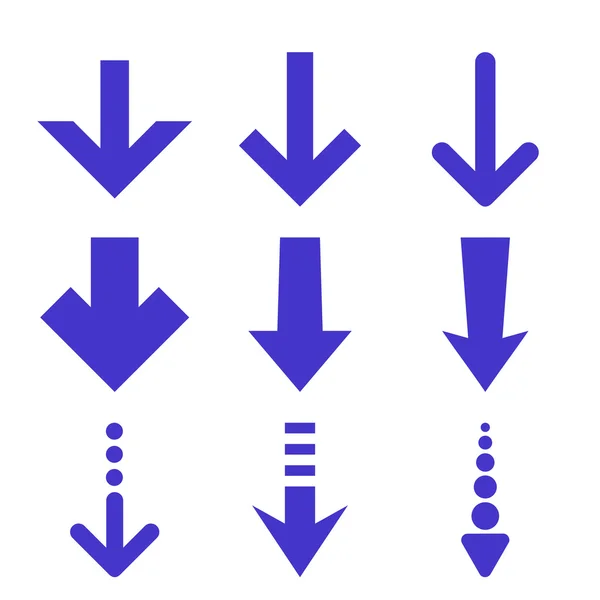 Setas para baixo vetor conjunto de ícones planos — Vetor de Stock