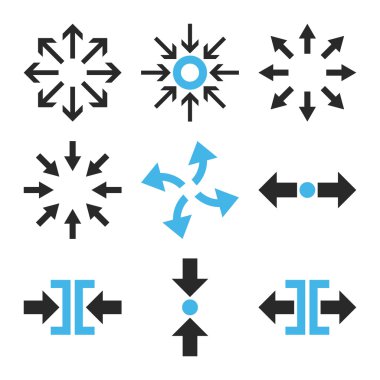 Sıkıştırmak ve okları vektör düz Icon Set patlayabilir