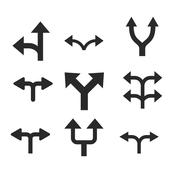 Pfeile teilen Vektor flache Symbole gesetzt — Stockvektor