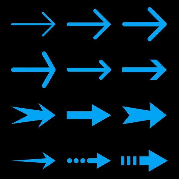 Rechts Pfeile Vektor flache Symbole gesetzt — Stockvektor
