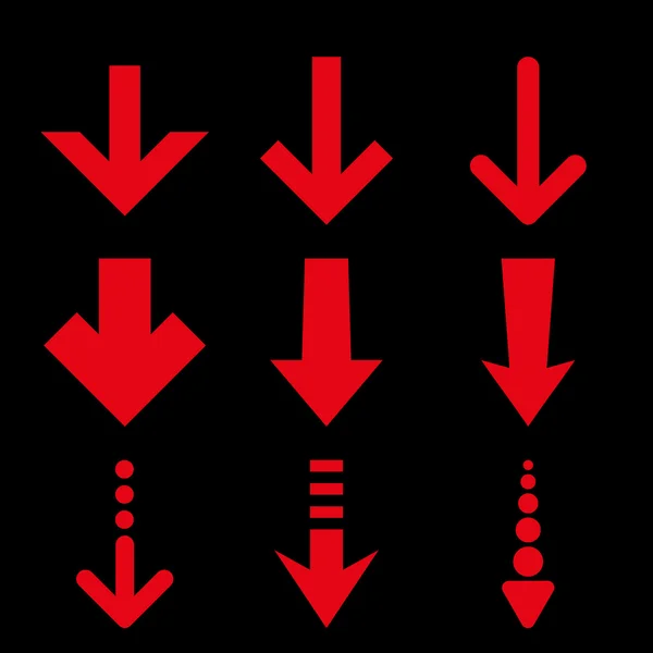 Setas para baixo vetor conjunto de ícones planos — Vetor de Stock