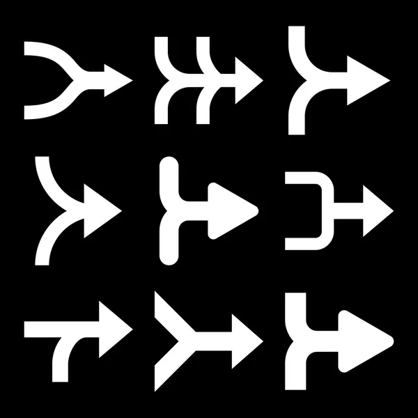 Ensemble d'icônes plates vectorielles droites Fusionner les flèches — Image vectorielle