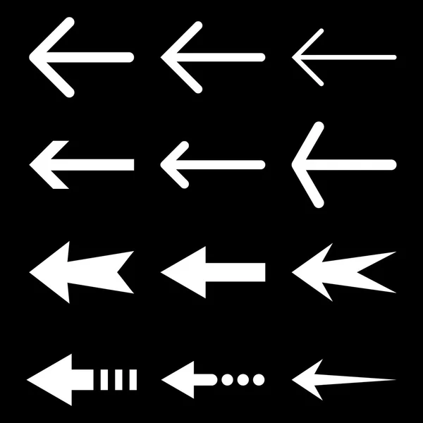 Links Pfeile Vektor flache Symbole gesetzt — Stockvektor