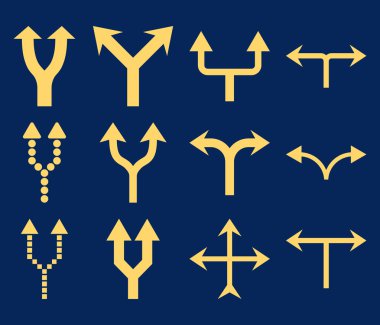 Vektör yukarı kavşak okları simge seti düz