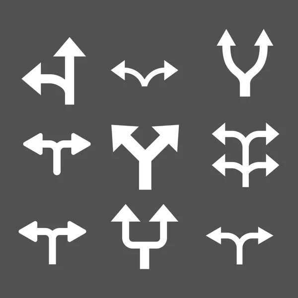 Pfeile teilen Vektor flache Symbole gesetzt — Stockvektor