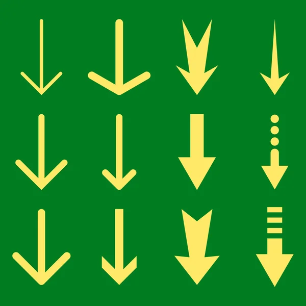 Abwärts Pfeile Vektor flache Symbole gesetzt — Stockvektor