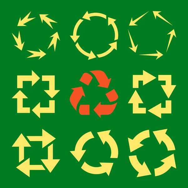 Recycle Pfeile Vektor flache Symbole gesetzt — Stockvektor