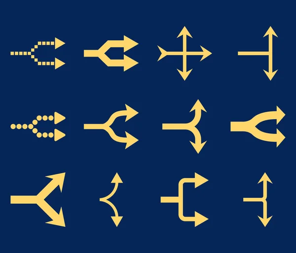 Skrzyżowania strzałek prawo wektor zestaw ikon płaski — Wektor stockowy