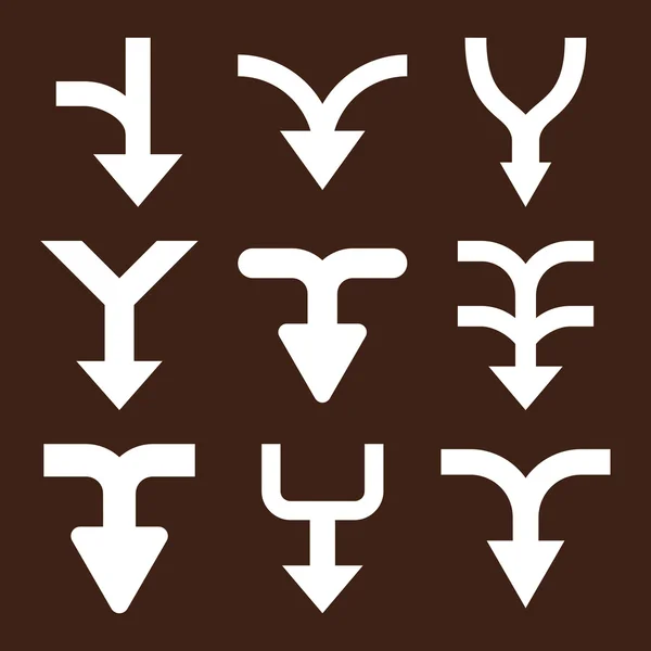 Samenvoegen van de pijlen omlaag Vector platte Icon Set — Stockvector