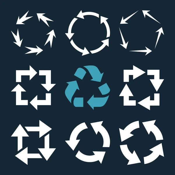 Setas de reciclagem vetor conjunto de ícones plana — Vetor de Stock