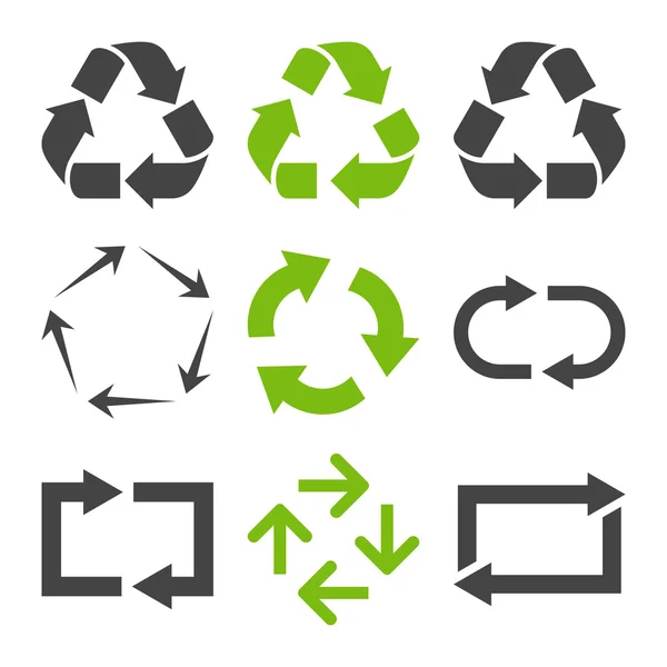 Recycle Pfeile Vektor flache Symbole gesetzt — Stockvektor