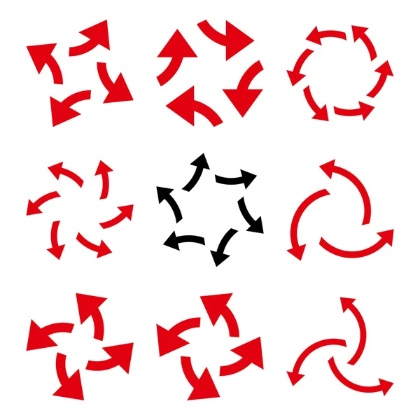 Juego de iconos planos de vectores centrífugos de flechas — Vector de stock