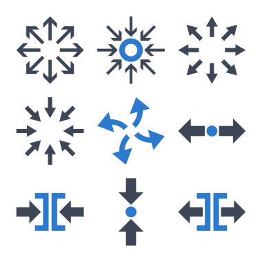 Sıkıştırmak ve okları vektör düz Icon Set patlayabilir