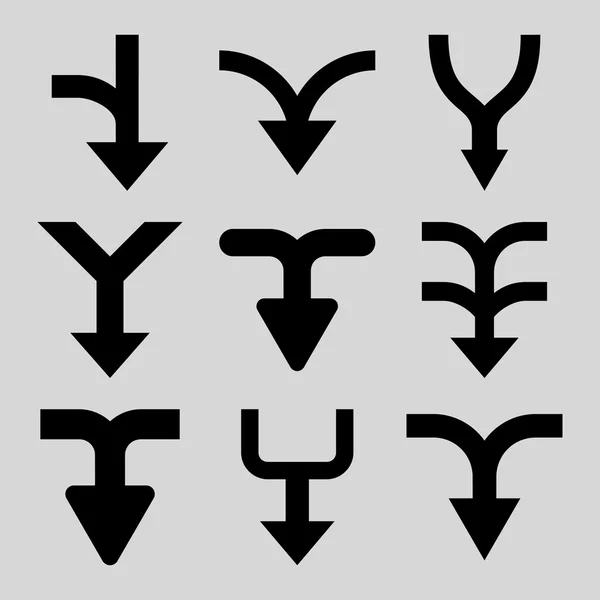 Ensemble d'icônes plates vectorielles fusionner les flèches vers le bas — Image vectorielle