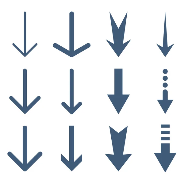 Setas para baixo vetor conjunto de ícones planos — Vetor de Stock