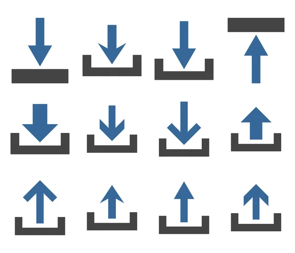 Subir y descargar conjunto de iconos planos de vectores — Vector de stock