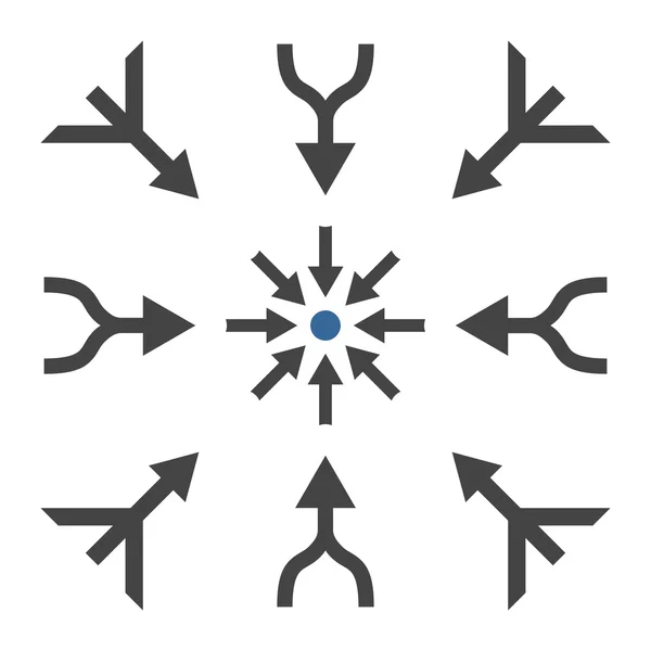 Ensemble d'icônes plates de vecteur de flèches de fusion — Image vectorielle