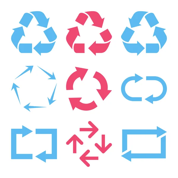 Recycle Pfeile Vektor flache Symbole gesetzt — Stockvektor