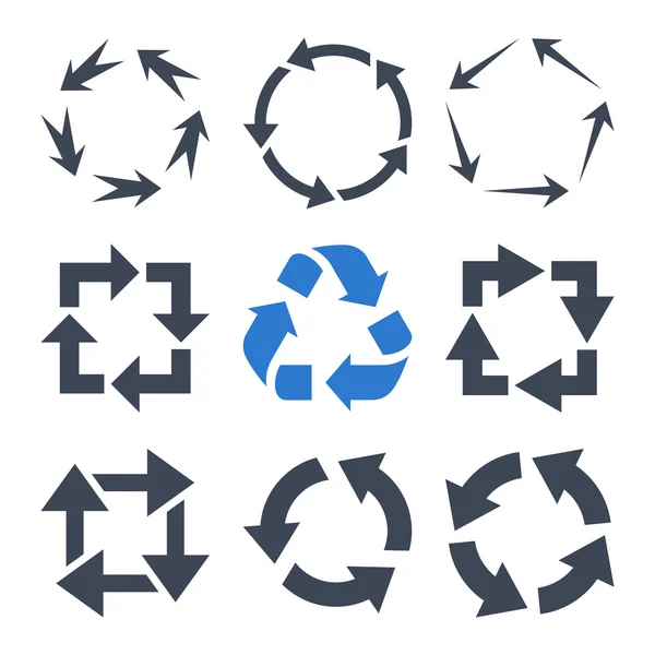Recycle Arrows Vector Flat Icon Set — Stock Vector