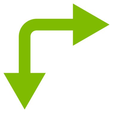 Bifurkasyon ok sağ aşağı düz vektör simgesi