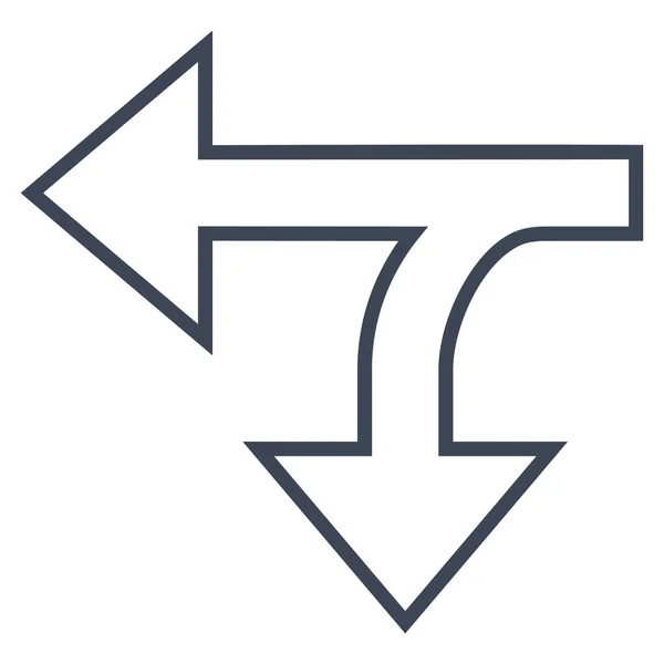 Kierunku Splitu do lewej w dół cienka linia wektor ikona — Wektor stockowy
