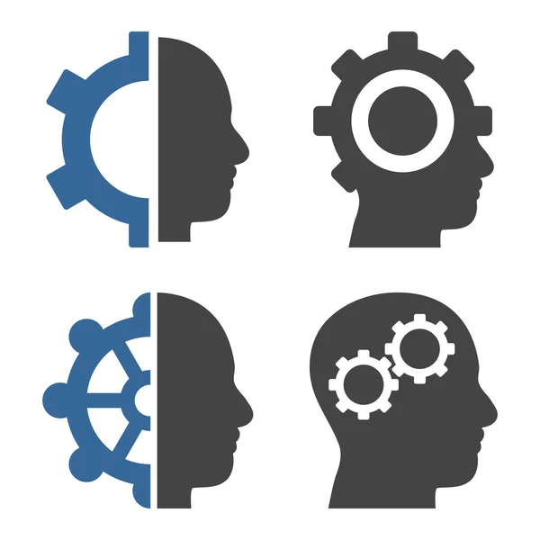 Intellect Gears Flat Vector Icons — Stock Vector