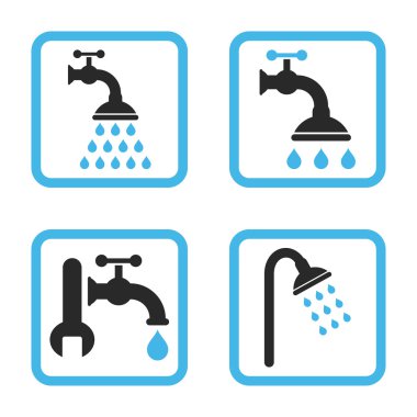 Duş sıhhi tesisat düz kare vektör simgesi