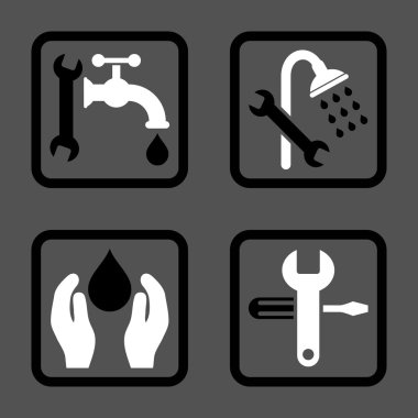 Sıhhi tesisat düz kare vektör simgesi