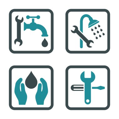 Sıhhi tesisat düz kare vektör simgesi