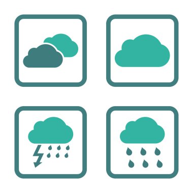 Yağmur bulutları düz kare vektör simgesi