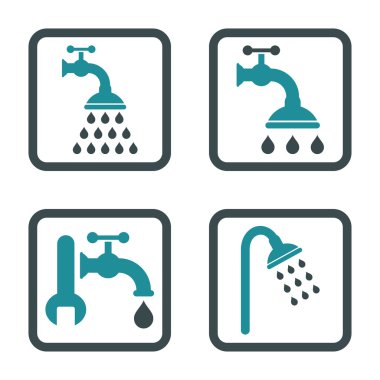 Duş sıhhi tesisat düz kare vektör simgesi