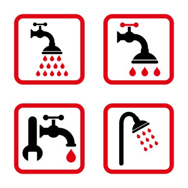 Duş sıhhi tesisat düz kare vektör simgesi