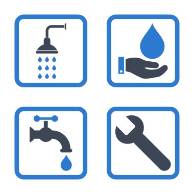 Sıhhi tesisat düz kare vektör simgesi