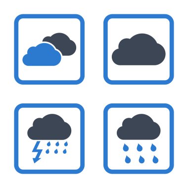 Yağmur bulutları düz kare vektör simgesi