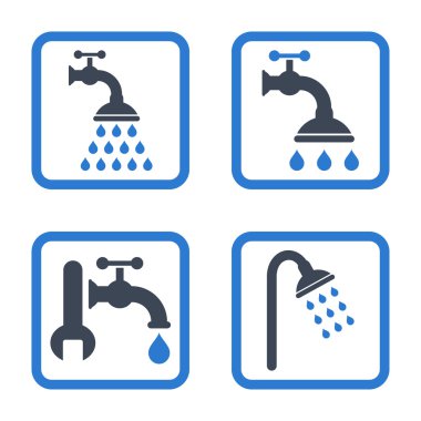 Duş sıhhi tesisat düz kare vektör simgesi