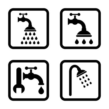 Duş sıhhi tesisat düz kare vektör simgesi